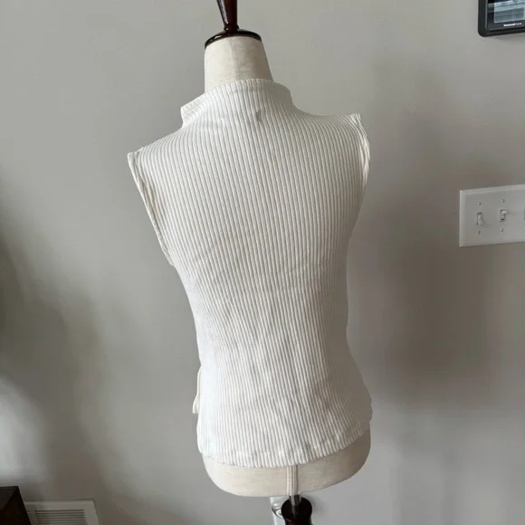 Madewell Side-Slit Mockneck Tank Sleeveless Ribbed Tank Top - Color: Lighthouse - Picture 7 of 14